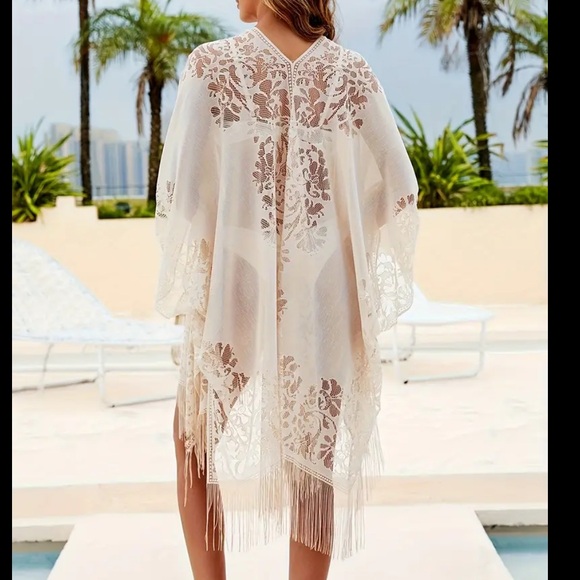 White Lace Boho Beach Cover-Up Wrap - Picture 2 of 7